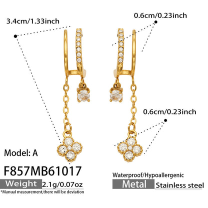 B廠【F857】幾何四瓣花愛心鑲锆石耳墜不鏽鋼耳環組
 26.10-4