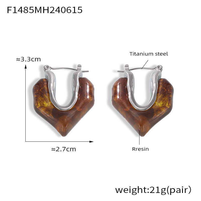 B廠【F1485】法式新款復古不規則樹脂耳環設計感鈦鋼鍍金耳環小眾百搭個性耳環 24.06-3