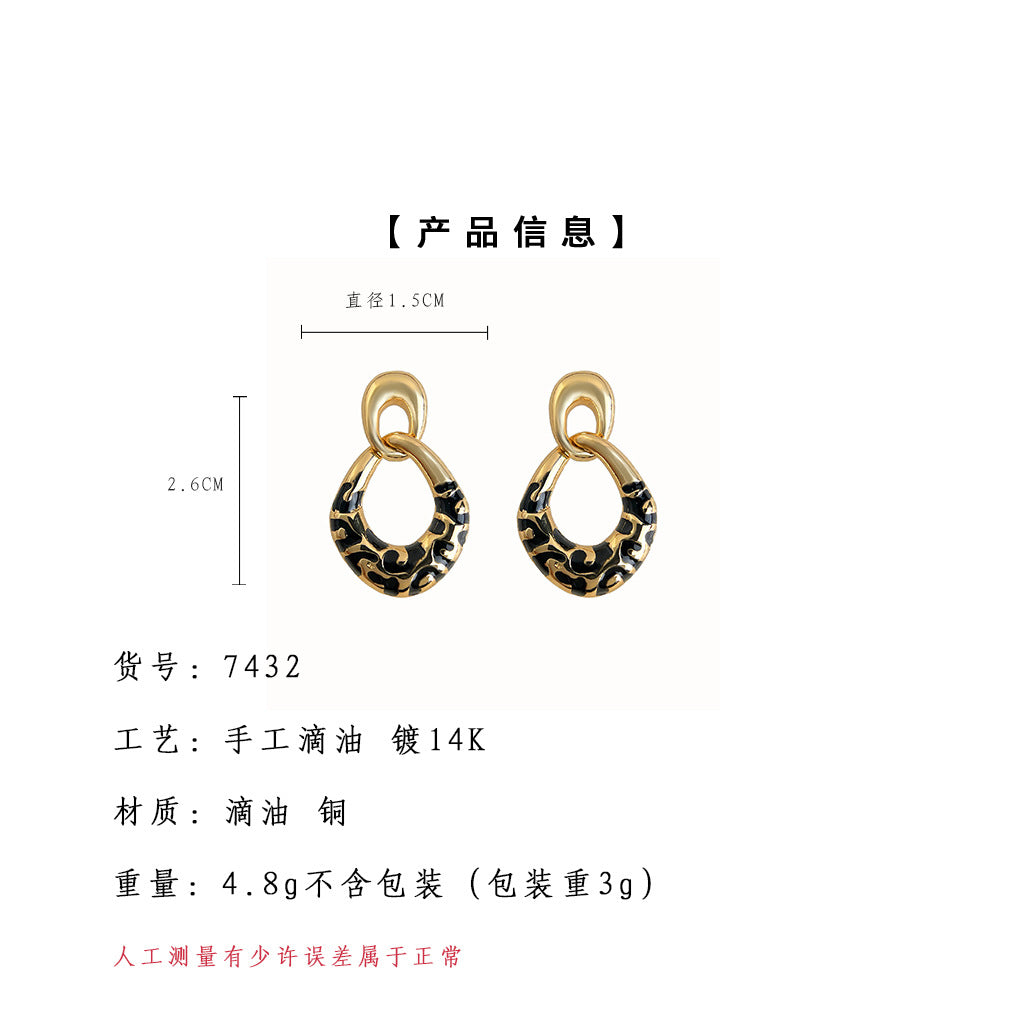A廠【7432】時尚高級感復古風中古質感琺瑯滴釉新款幾何鏤空耳飾耳環飾品
 26.03-2