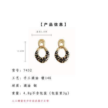 A廠【7432】時尚高級感復古風中古質感琺瑯滴釉新款幾何鏤空耳飾耳環飾品
 26.03-2