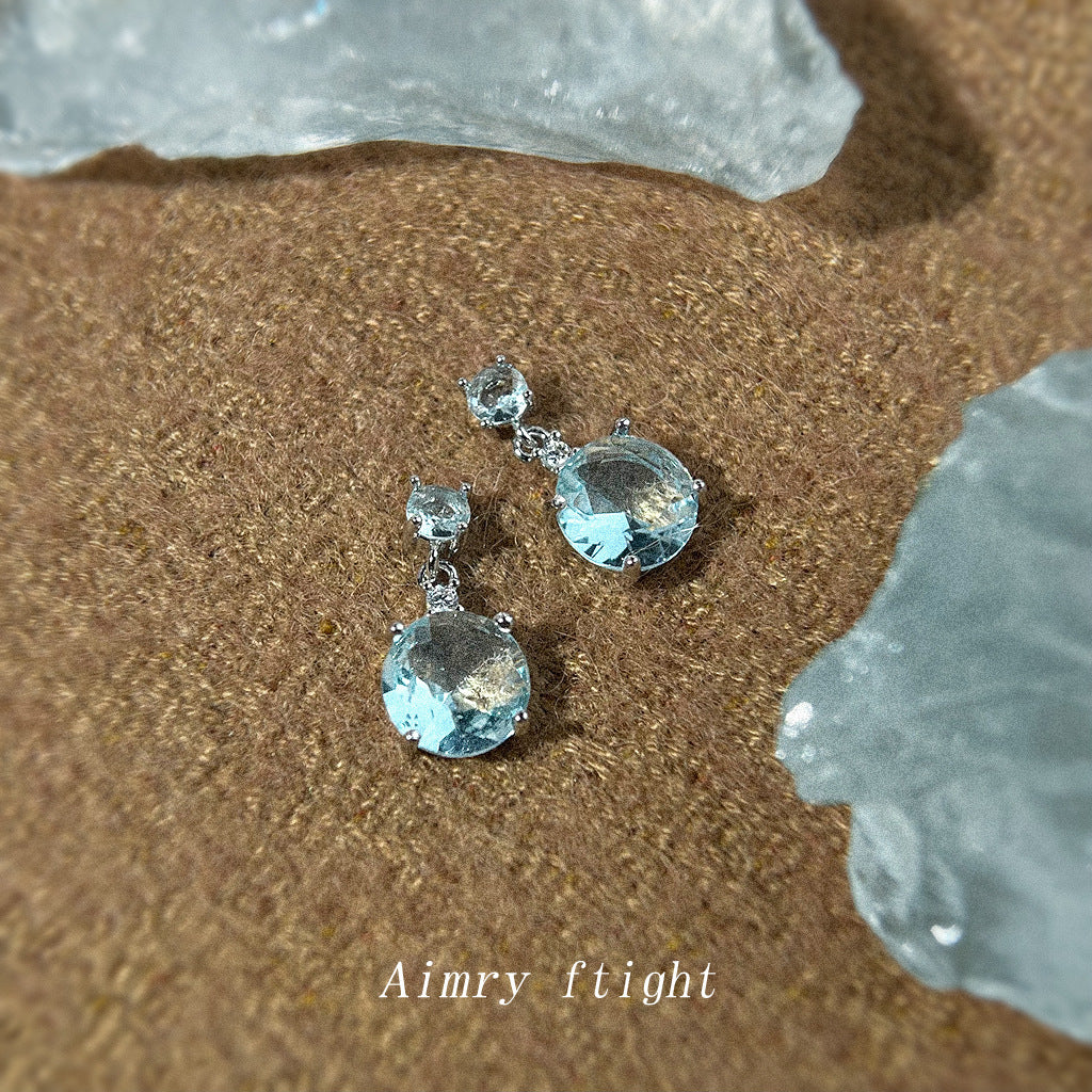 A廠【7053】海藍色時尚高級感清新甜美鋯石耳環幾何簡約通勤飾品耳飾
 25.11-4