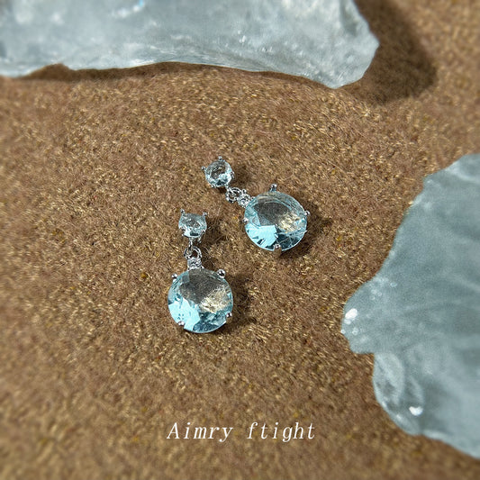 A廠【7053】海藍色時尚高級感清新甜美鋯石耳環幾何簡約通勤飾品耳飾
 25.11-4