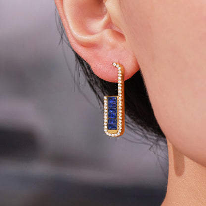 B廠【F403】不鏽鋼長方形耳石漸層綠滿鑽耳環 18k金時尚搭搭珠寶飾品 25.07-4