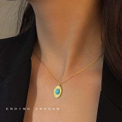 A廠【5642】文藝復古合成綠松石電鍍18K真金高保色幾乎不褪色星星項鍊 鎖骨鏈 25.03-1