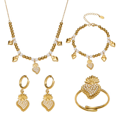 B廠【TXP490】5A鋯石愛心皇冠吊墜項鍊耳環手鍊戒指組不銹鋼鍍18k真金
 25.11-4