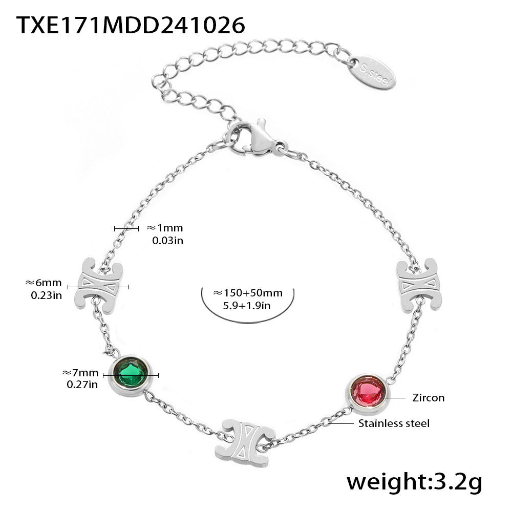 B廠【TXP171】雙C混彩色不鏽鋼鋯石項鍊手鍊組PVD電鍍真金保色輕奢首飾 24.11-2