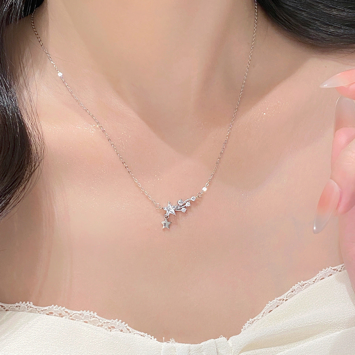 F廠【XDQ1787N】許願流星S999純銀項鍊女輕奢小眾高級感星星流蘇溫柔鎖骨鏈潮
 25.11-2