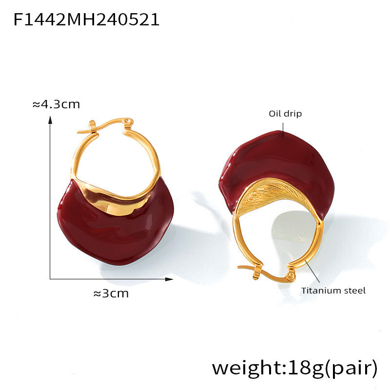 B廠【F1442】法式簡約復古包包滴油耳環時尚新款鈦鋼耳環個性設計感耳飾 24.05-5