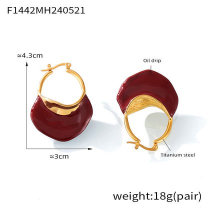 B廠【F1442】法式簡約復古包包滴油耳環時尚新款鈦鋼耳環個性設計感耳飾 24.05-5