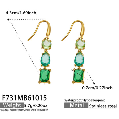 B廠【F731】拼接彩锆石耳墜不鏽鋼鍍金三層結構耳環
 26.10-4