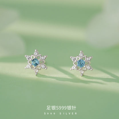 D廠【YCT_YC9912E】S999銀針法式雪花耳環女百搭爆款清新氛圍感甜美溫柔文藝耳飾
 26.04-3