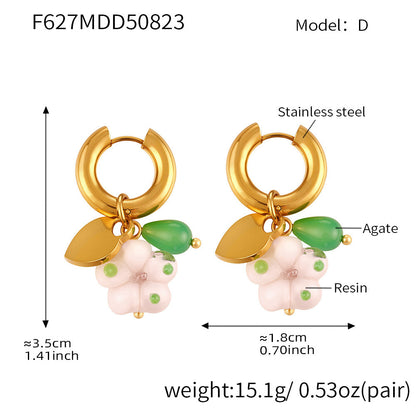 B廠【F627】時尚耳飾女士飾品手工製作趣味樹脂花朵耳環耳環不銹鋼耳圈
 25.09-1