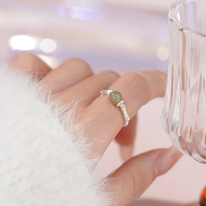 D廠【YC4900R】足銀S999新中式和田玉竹節碎銀戒指女時尚個性國風指環
 25.11-3