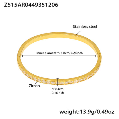 B廠【Z512】不鏽鋼單排鑽鋯石卡扣手鐲組合歐美時尚潮酷手飾鍍18k金不掉色
 25.12-2