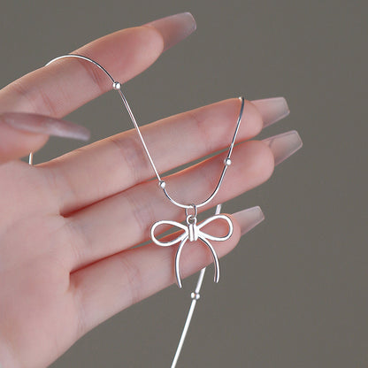 D廠【YC0357N】S925純銀蝴蝶結項鍊甜美可愛氣質文藝風小清新小眾鎖骨鏈 25.01-2