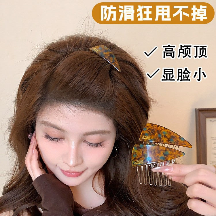 C廠【P111】醋酸藍棕三角髮梳髮夾女側邊碎髮瀏海夾高顱頂倒插梳新款百搭髮飾
 26.04-3