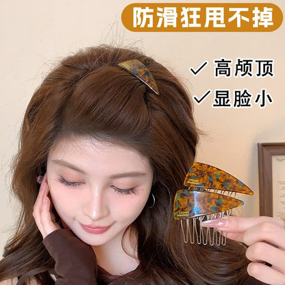 C廠【P111】醋酸藍棕三角髮梳髮夾女側邊碎髮瀏海夾高顱頂倒插梳新款百搭髮飾
 26.04-3