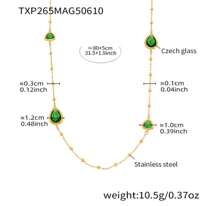 B廠【TXP265】不鏽鋼飾品閃亮水滴切面捷克玻璃石長項鍊歐美小眾設計感 25.06-2