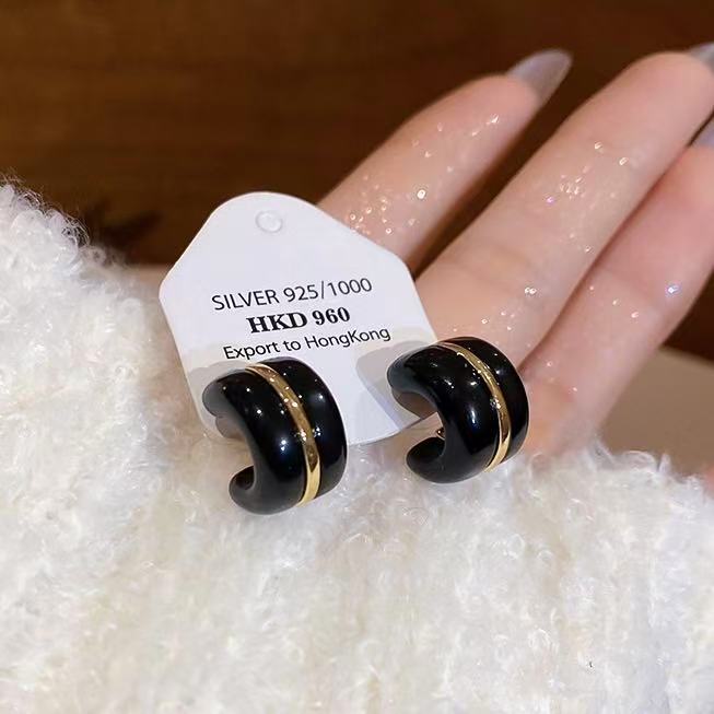 A廠【HE29198】925銀針樹脂圓形耳環休閒時尚日常通勤百搭耳環輕奢高級感小眾耳飾女
 25.11-1