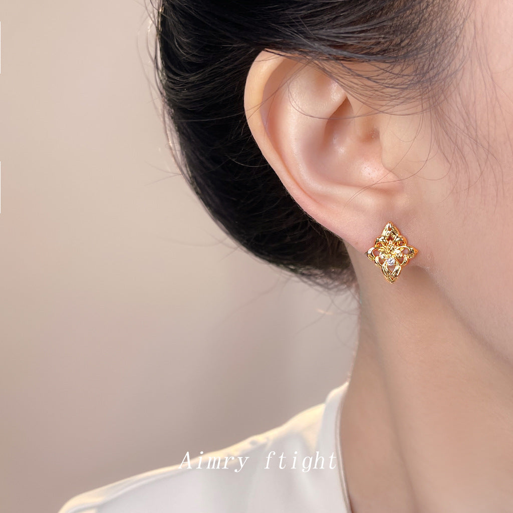 A廠【7164】鳶尾花原創設計微鑲鋯石925銀針鍍14K時尚高級感輕奢風耳飾耳環女
 25.11-4