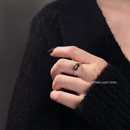 A廠【5175】鍍真白金美拉德焦糖色虎眼石戒指簡約小眾設計高級感可調食指戒 25.01-3