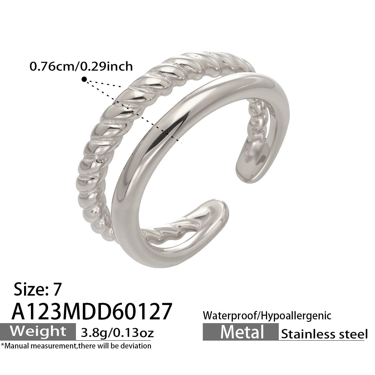 B廠【A123】歐美時尚簡約麻花雙層開口戒指不鏽鋼鍍18k真金氣質開口女士戒指
 26.02-1