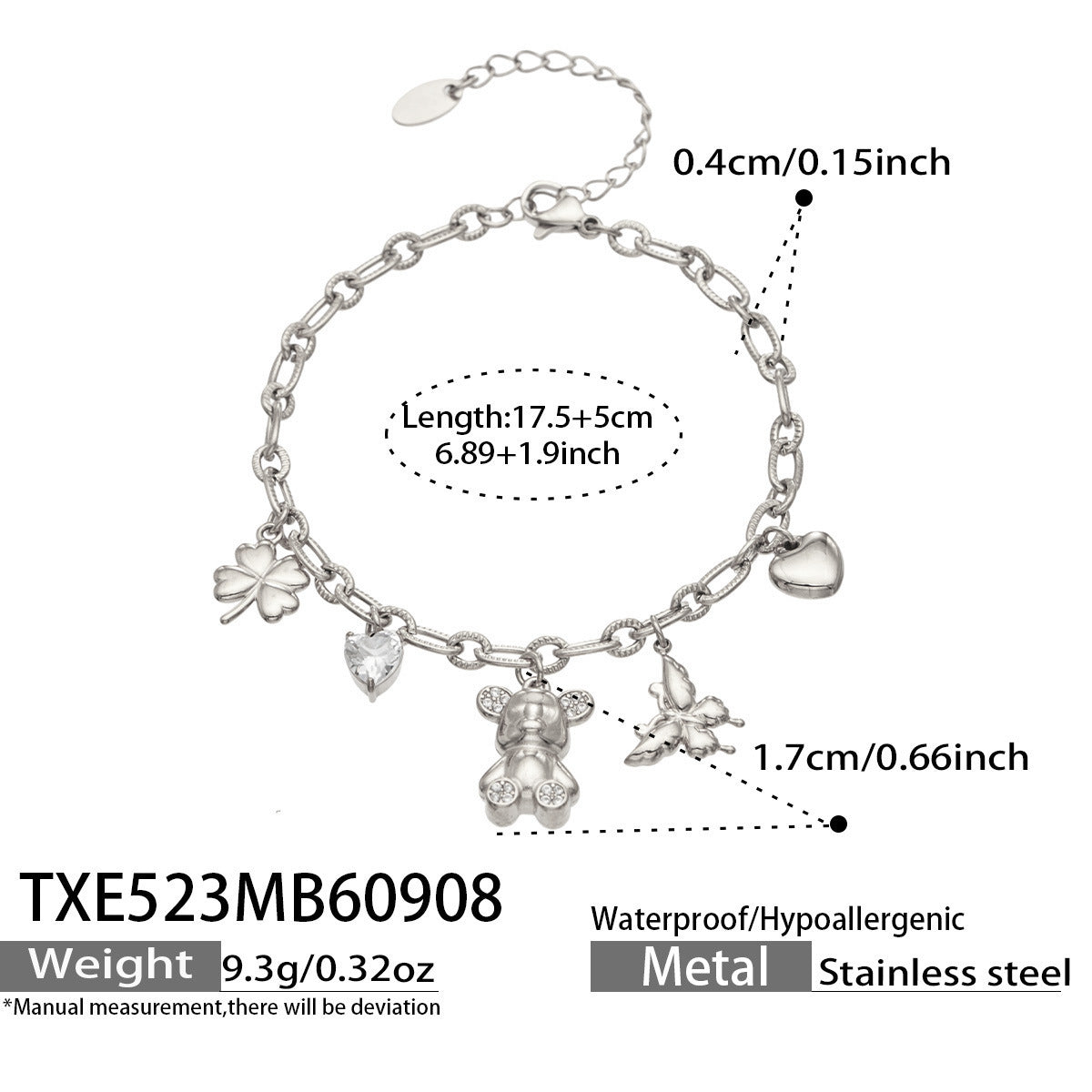B廠【TXP071】幾何新款ins風Y字小熊愛心鋯石鏈條不鏽鋼簡約小眾女飾品手鍊項鍊
 26.09-3
