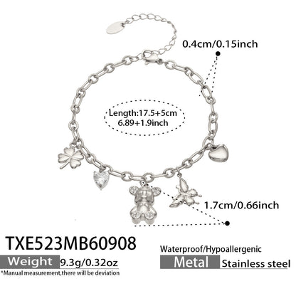 B廠【TXP071】幾何新款ins風Y字小熊愛心鋯石鏈條不鏽鋼簡約小眾女飾品手鍊項鍊
 26.09-3