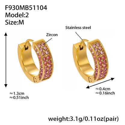 B廠【F930】ins風高品質彩色5A鋯石圓圈卡扣耳環不鏽鋼鍍18k真金耳飾女
 25.11-2