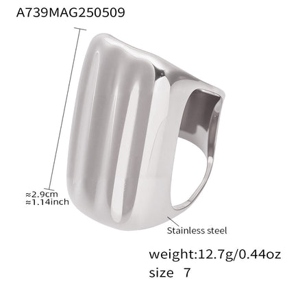 B廠【A739】ins誇張設計戒指不銹鋼材質鍍18k真金錘紋寬面開口調節指環 25.05-3