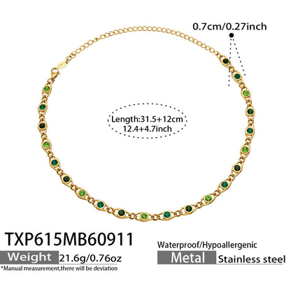 B廠【TXP615】歐美流行多巴胺高級感彩色鋯石不銹鋼手鍊項鍊不掉色時尚女鎖骨鏈
 26.09-3