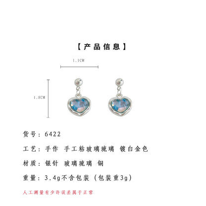 A廠【6422】清新甜美海藍色愛心耳環女氣質優雅度假風新款耳環飾品 25.07-2
