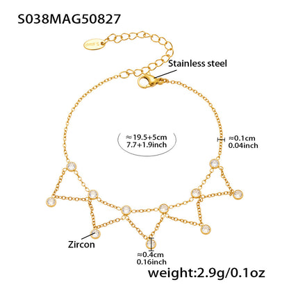 B廠【S030】ins小眾鏈條流蘇鋯石腳鍊歐美跨境新品雙層不鏽鋼鏈條飾品
 25.09-1