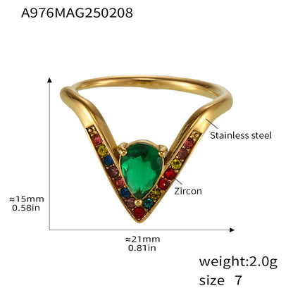 B廠【A976】V字鑲滿鑽5A鋯石側開口可調不鏽鋼戒指不掉色輕奢食指戒 25.02-3