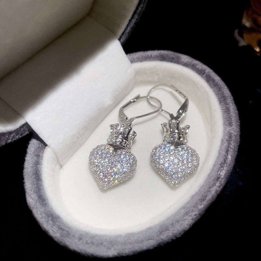 A廠【WE5035】鑲鋯石皇冠愛心吊墜耳環冷淡風小眾耳環輕奢高級感歐美跨境耳環女
 25.11-1