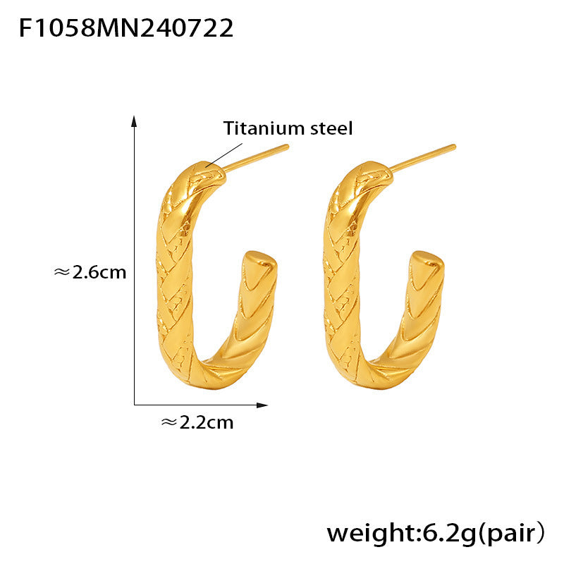 B廠【F1058】赫本風新款幾何C形紋理耳環女鈦鋼鍍18k真金時尚氣質簡約設計耳環 24.07-5