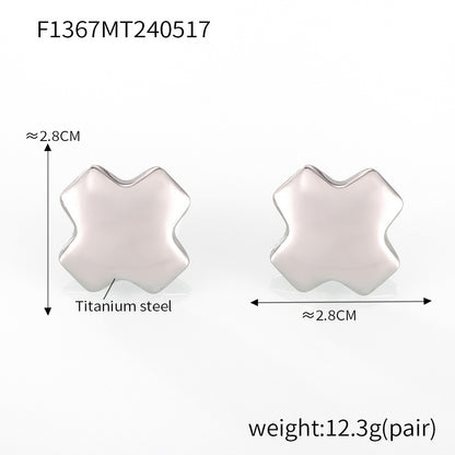 B廠【F1367】跨境歐美簡約素面拋光十字鈦鋼鍍18k真金耳環四方弧面不褪色耳環 24.05-4