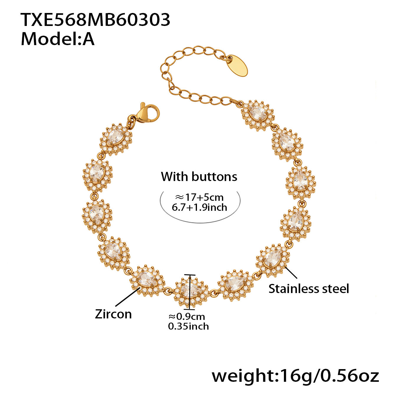 B廠【TXP568】歐美跨境超閃愛心水滴鏈滿鑽設計項鍊手鍊耳環組不銹鋼鍍18k金
 26.03-2
