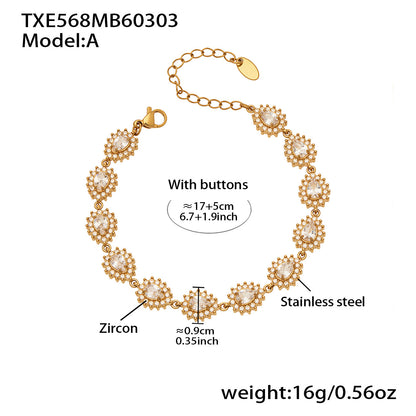 B廠【TXP568】歐美跨境超閃愛心水滴鏈滿鑽設計項鍊手鍊耳環組不銹鋼鍍18k金
 26.03-2