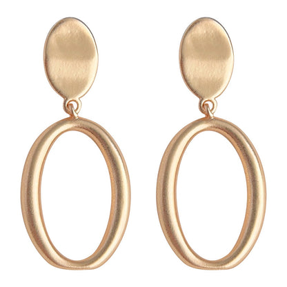 A廠【2807】法式優雅霧面拉絲幾何耳環高級感氣質鏤空圓環橢圓通勤百搭耳飾品 25.01-1