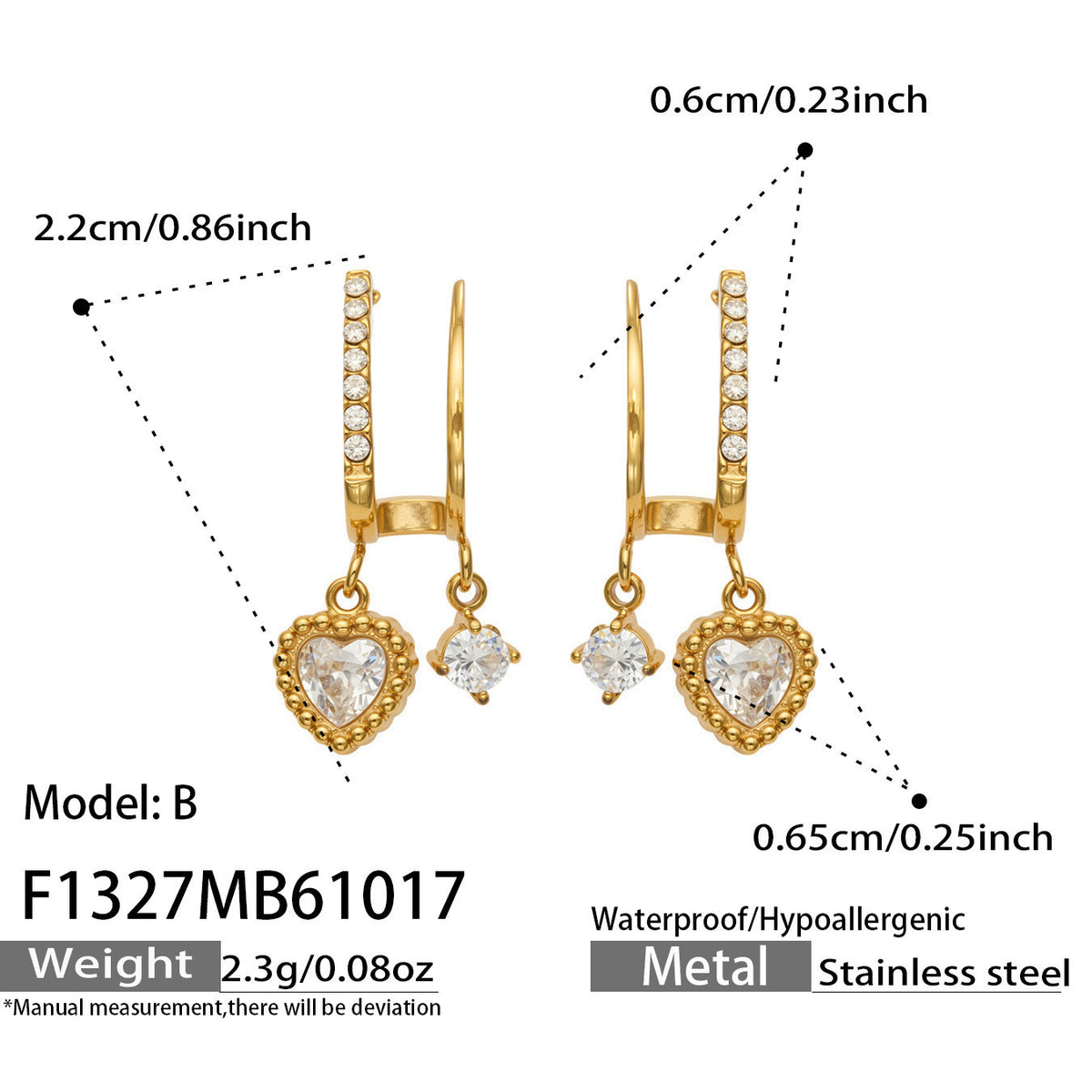 B廠【F857】幾何四瓣花愛心鑲锆石耳墜不鏽鋼耳環組
 26.10-4