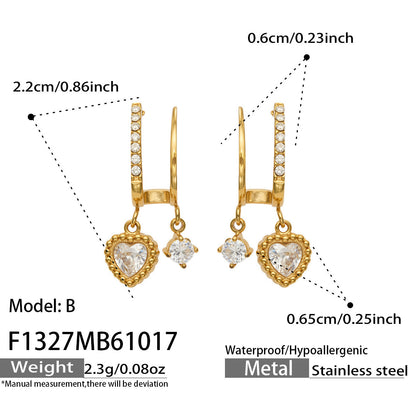 B廠【F857】幾何四瓣花愛心鑲锆石耳墜不鏽鋼耳環組
 26.10-4