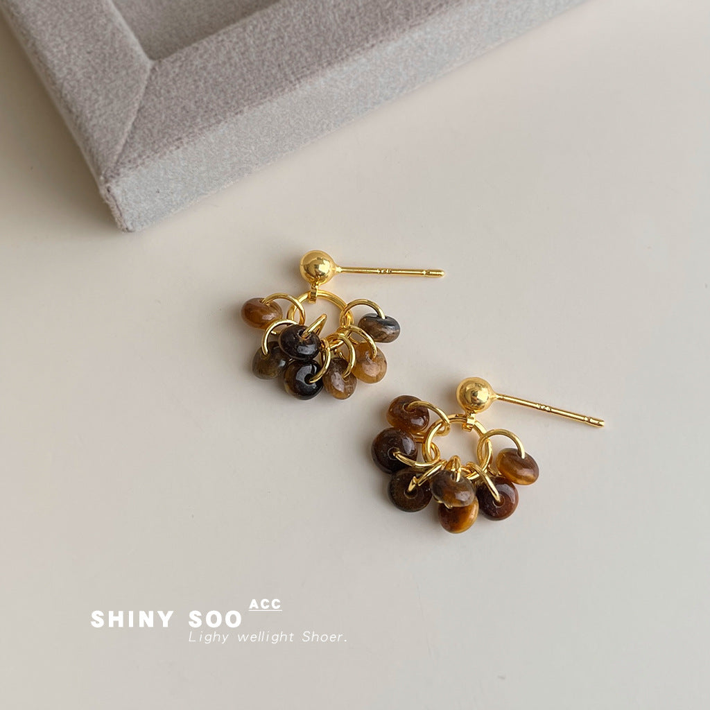 A廠【6881】文藝復古美拉德風天然石虎眼石手工藝設計感小流蘇耳環飾品
 25.11-4