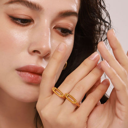 B廠【A792】長方幾何鏤空戒指時尚個性不鏽鋼18K真金PVD電鍍食指戒 25.03-1