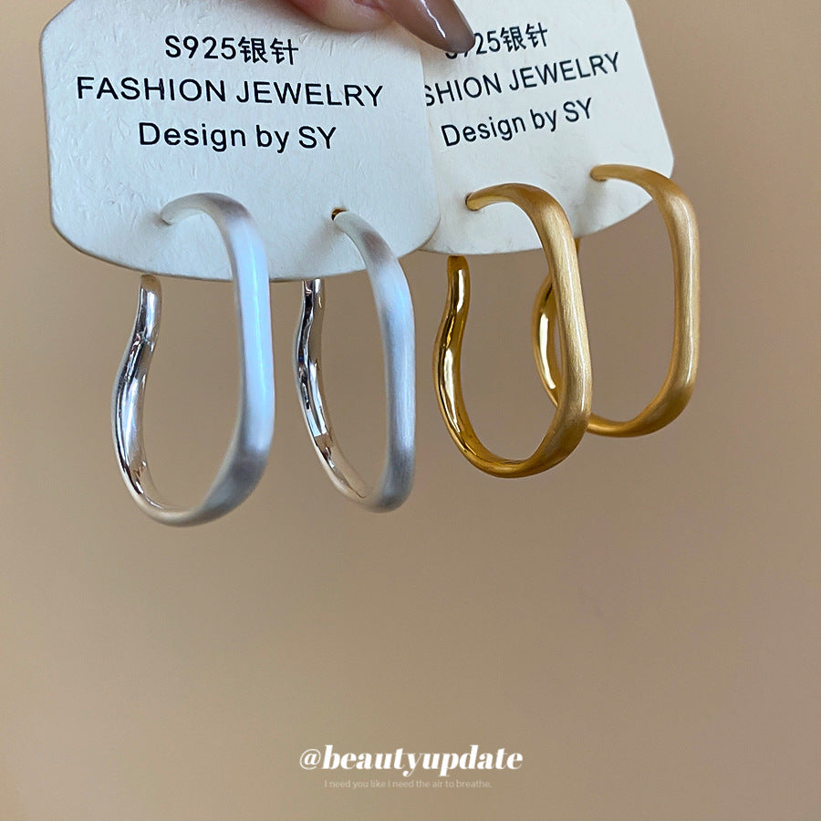 A廠【HE25734】真金電鍍925銀針不規則霧面金屬耳圈輕奢高級感耳環冷淡風小眾耳飾女
 25.11-1