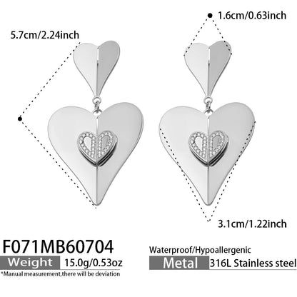 B廠【F071】新品時尚愛心吊墜耳環鑲鋯石不銹鋼鍍18k金 ins風飾品女耳環 26.07-2