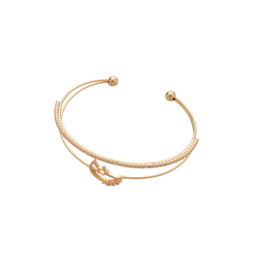 A廠【HB4630】超閃鋯石月亮雙層開口手鐲時尚簡約百搭氣質手環輕奢高級感手飾女
 25.10-1