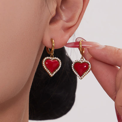 B廠【TXP551】歐美ins風簡約輕奢滴油紅愛心包邊鋯石吊墜項鍊手鍊耳環戒指套裝
 26.02-1