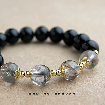 A廠【5801】天然石黑曜石幽靈石水晶手串原創設計國潮文藝氣質手飾飾品女 25.05-1