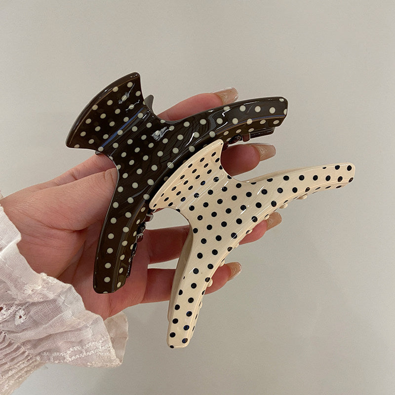 C廠【X137】法式波點弧形醋酸抓夾大號髮量多後腦勺髮抓鯊魚夾子頭飾盤髮夾女
 26.04-3